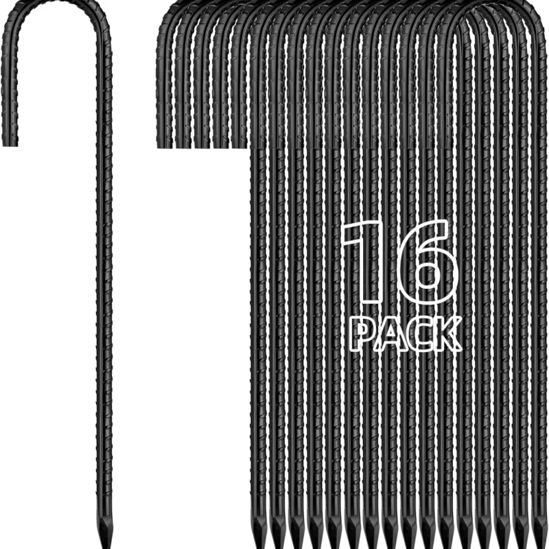 12 Inch Rebar Stakes J Hook Ground Stakes 16-Pack Heavy Duty Galvanized Chain Link Fence Stakes Metal Tent Stakes for Outdoor Lawn Decorations Inflatables Canopy Swing Set