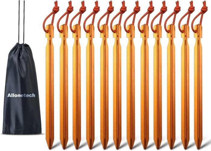 12 Pack Tent Stakes, 7075 Ground Metal Camping Aluminum Tent Pegs, Lightweight Tent Stakes Heavy Duty Spikes Camping Accessories