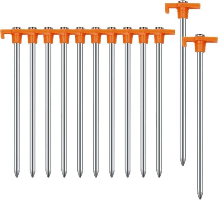 12PCS Tent Stakes Heavy Duty Camping Stakes,AVOFOREST 7 Inch Non-Rust Metal Tent Pegs Ground Stakes Tent Spikes Camping,Garden,Hiking Orange (Orange 12pcs)