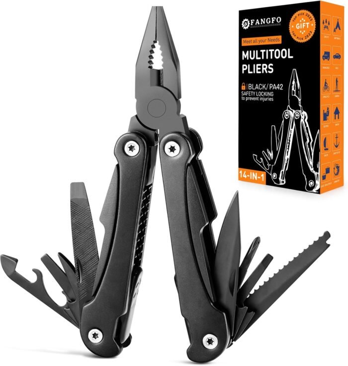 14 IN 1 Multitool Pliers, Multitool with Pocket Clip, Portable Multi Tool, Pocket Knife Camping Multitool, Needle Nose Plierswith Replaceable Wire Cutters Screwdrivers Saw Gifts for Men, Dad, Husband