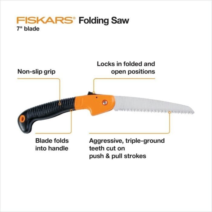 Fiskars Hand Saw, Folding Saw with Power Tooth Saw Blade with Triple Ground Teeth that Powers Through Wood Faster, Soft Grip 7-Inch Pruning Saw - Image 3