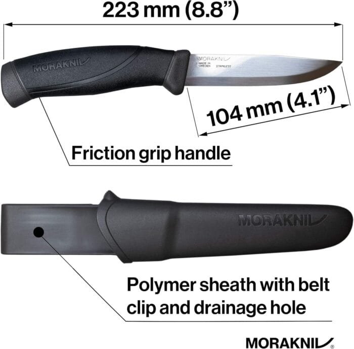 Morakniv Companion Stainless Steel Fixed-Blade Knife with Sheath, 4.1 Inch,Black - Image 5