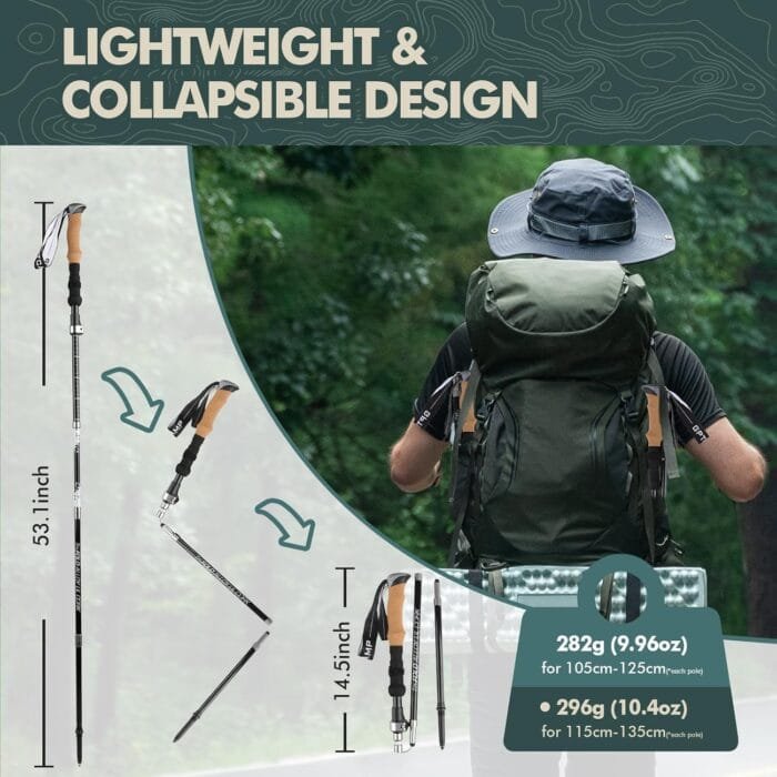 Trekking Poles Collapsible Hiking Poles with Cork EVA Handle, Ultralight Aviation Aluminum Alloy 7075 Trekking Sticks with Quick Lock System for Senior Women and Men 2pc Set - Image 4