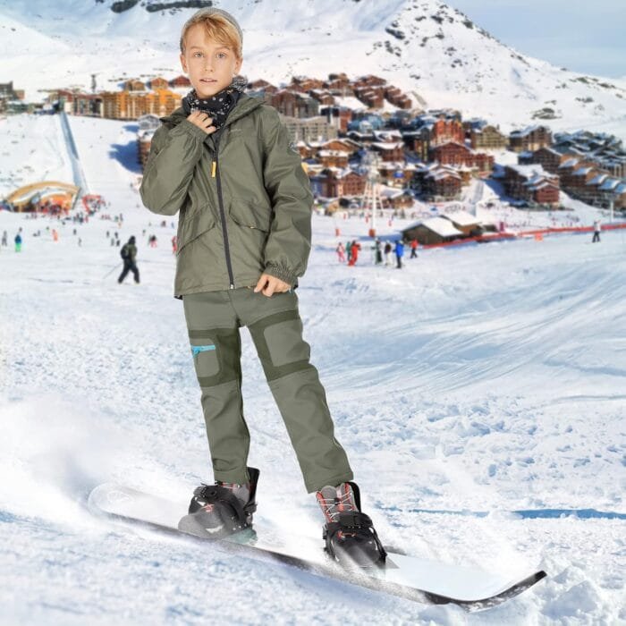 linlon Kids Boy's Snow Waterproof Pants Youth Fleece Lind Hiking Softshell Warm Insulated Ski Trousers - Image 5