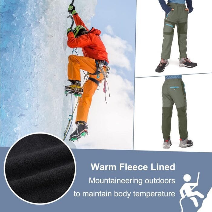 linlon Kids Boy's Snow Waterproof Pants Youth Fleece Lind Hiking Softshell Warm Insulated Ski Trousers - Image 6