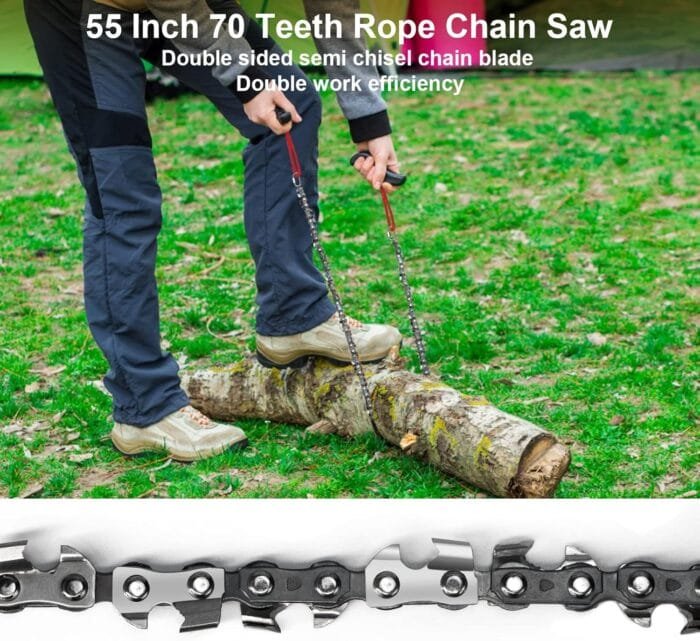 Rope Saw for Tree Limbs, 55 Inch Rope Chain Saw with 70 Sharp Teeth ＆ 46 Feet Ropes Kit, Rope Saw Tree Saw High Limb Rope Chainsaw, Pocket Chainsaw - Image 3