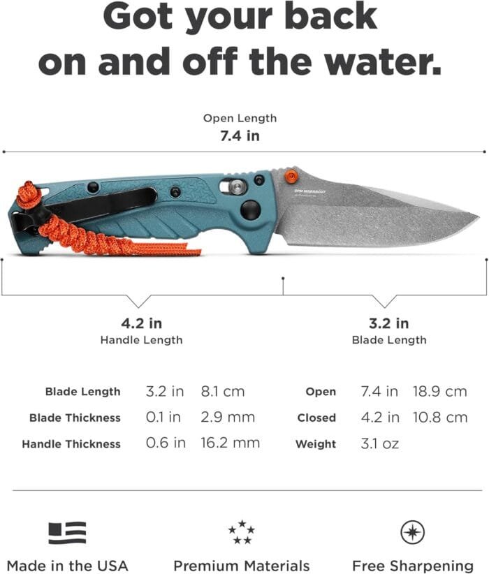 Benchmade - Mini Adira 18065 Outdoor Knife with Depth Blue Grivory Handle (18065) - Image 5