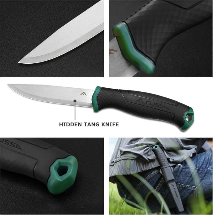 FLISSA Bushcraft Knife, Fixed Blade Knife with Nylon Sheath, Stainless Steel Blade, Ideal for Camping, Backpacking, Fishing, Hiking or Survival, 4 Inch - Image 5