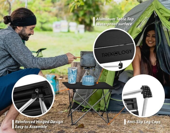 TREKOLOGY Small Camping Table Beach Table Camping Side Table That Fold Up Lightweight, Tent Table Folding Camp Table, Fold Up Camping Tables Small Folding Table Portable Outdoor - Image 6