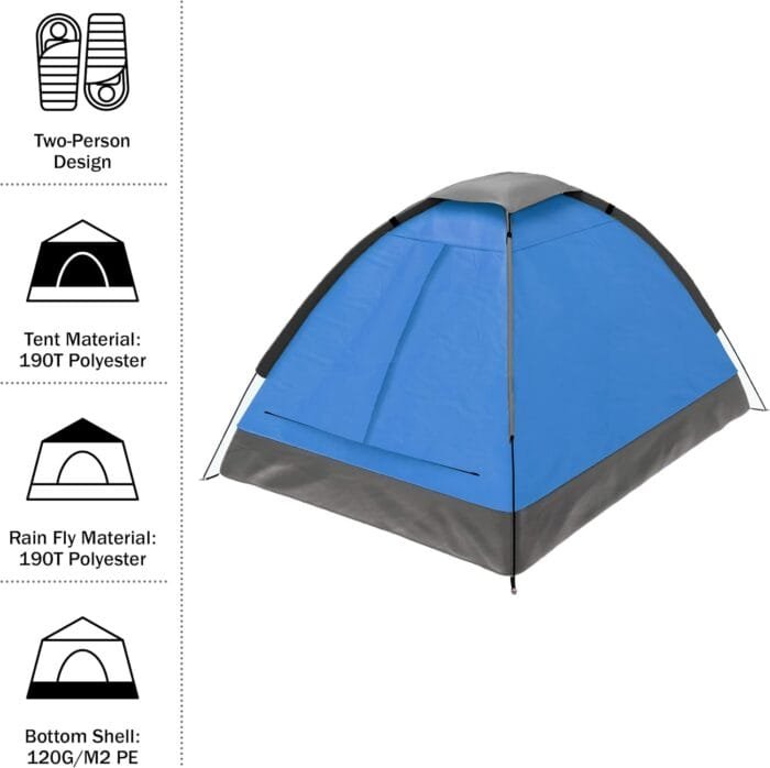 2 Person Camping Tent with Rain Fly and Carrying Bag - Lightweight Outdoor Tent for Backpacking, Hiking, or Beach Use by Wakeman Outdoors - Image 4