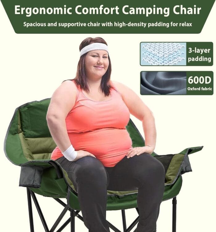 Oversized Camping Chair, Portable Folding Camping Chairs with Side Pocket, Cup Holder and Carry Bag, Heavy Duty Outdoor Camping Chairs for Adults, Fishing, Sports, Trip, up to 400lbs, Style 2 - Image 3