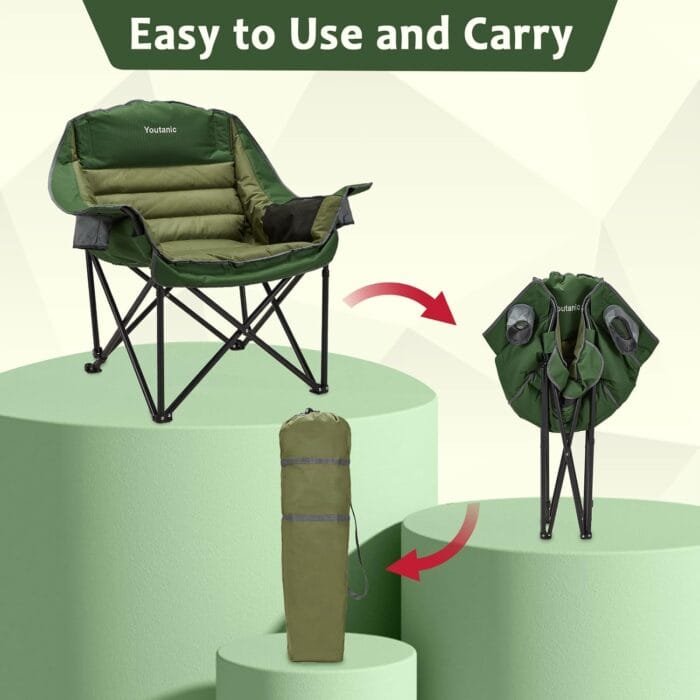 Oversized Camping Chair, Portable Folding Camping Chairs with Side Pocket, Cup Holder and Carry Bag, Heavy Duty Outdoor Camping Chairs for Adults, Fishing, Sports, Trip, up to 400lbs, Style 2 - Image 5