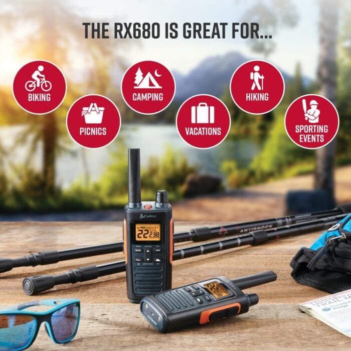 Cobra RX680 Waterproof Walkie Talkies - Rechargeable, 60 Preset Channels, Long Range 38-Mile Two-Way Radio Set (2-Pack),Black and Orange - Image 5