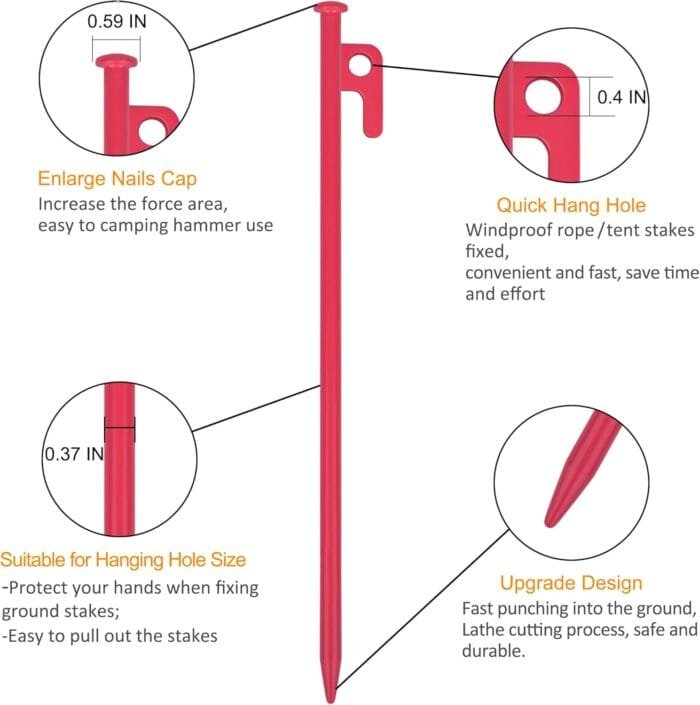 8 Pack Tent Stakes Heavy Duty 12 inch Steel Tent Pegs for Camping Unbreakable and Inflexible - Image 3