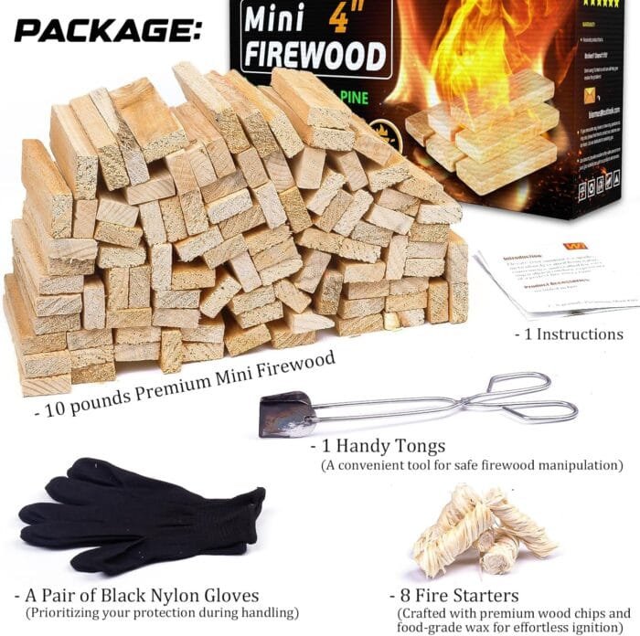 Mini Fire Stick with Fire Starter & Tongs, 4'' Kiln-Dried Pine Great Firewood for Wood Stoves, Tabletop Fire Pit, BBQ Grill, Pizza Oven, Solo Stove Accessories, BBQ Accessories, 10 lb Box - Image 4