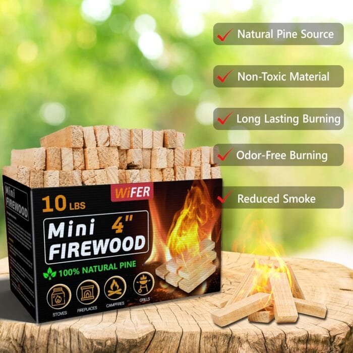 Mini Fire Stick with Fire Starter & Tongs, 4'' Kiln-Dried Pine Great Firewood for Wood Stoves, Tabletop Fire Pit, BBQ Grill, Pizza Oven, Solo Stove Accessories, BBQ Accessories, 10 lb Box - Image 5