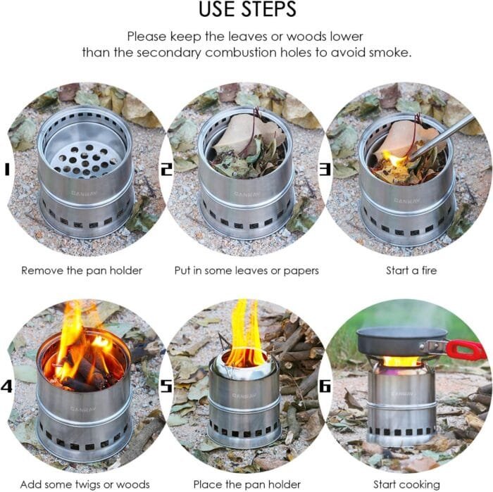 CANWAY Portable Camping Stove Wood Mini Camp Stove Survival Cooking Stove Stainless Steel Emergency Folding Camping Stove with Carry Bag for Outdoor Backpacking Hiking Traveling - Image 5