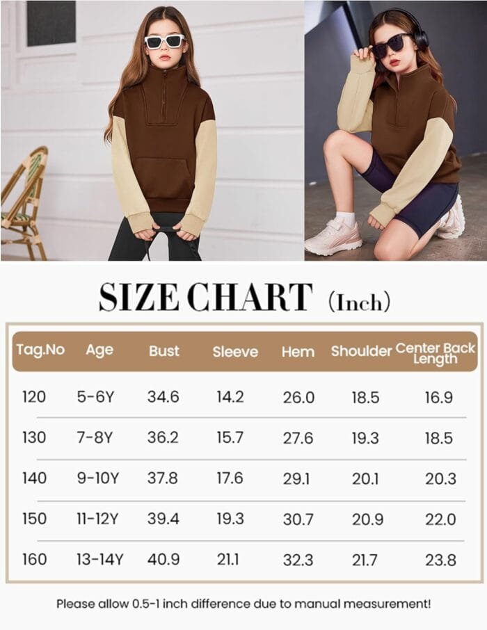 Arshiner Girls Half Zip Sweatshirt Fleece Quarter Zip Pullover Sweatshirts Fall Clothes for Teen Girls Thumb Hole - Image 5