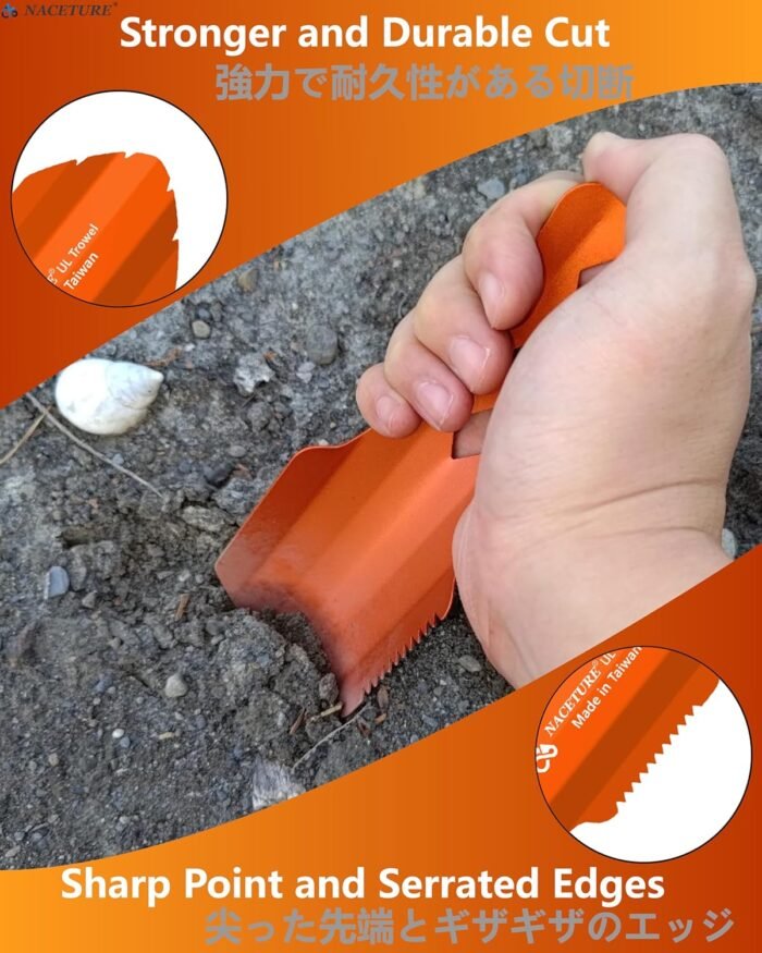 NACETURE Ultralight Backpacking Trowel Aluminum Shovel Small Potty Multitool with Longer Handle Design Essential for Hiking, Camping and Survival Bags (Orange) - Image 6