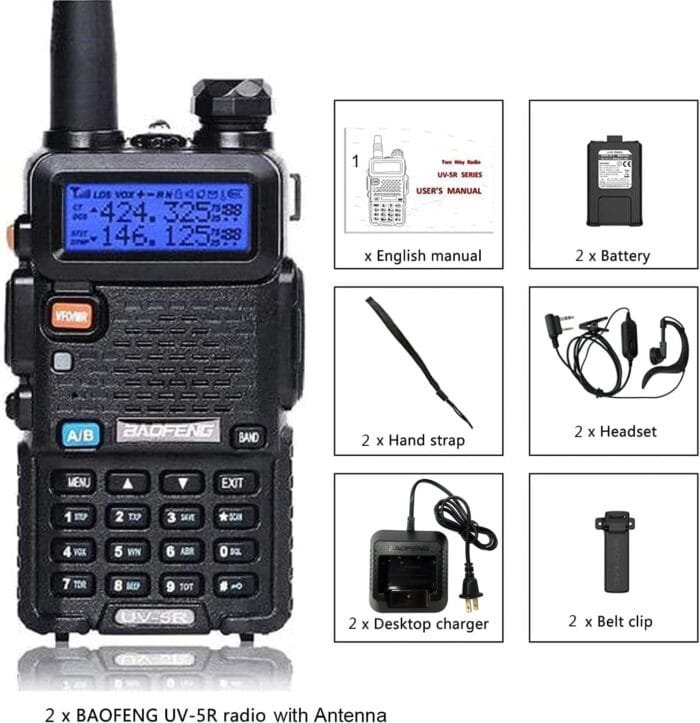 BAOFENG UV-5R Two Way Radio Handheld Ham Radio Dual Band Walkie Talkie(2PACK, Black) - Image 6