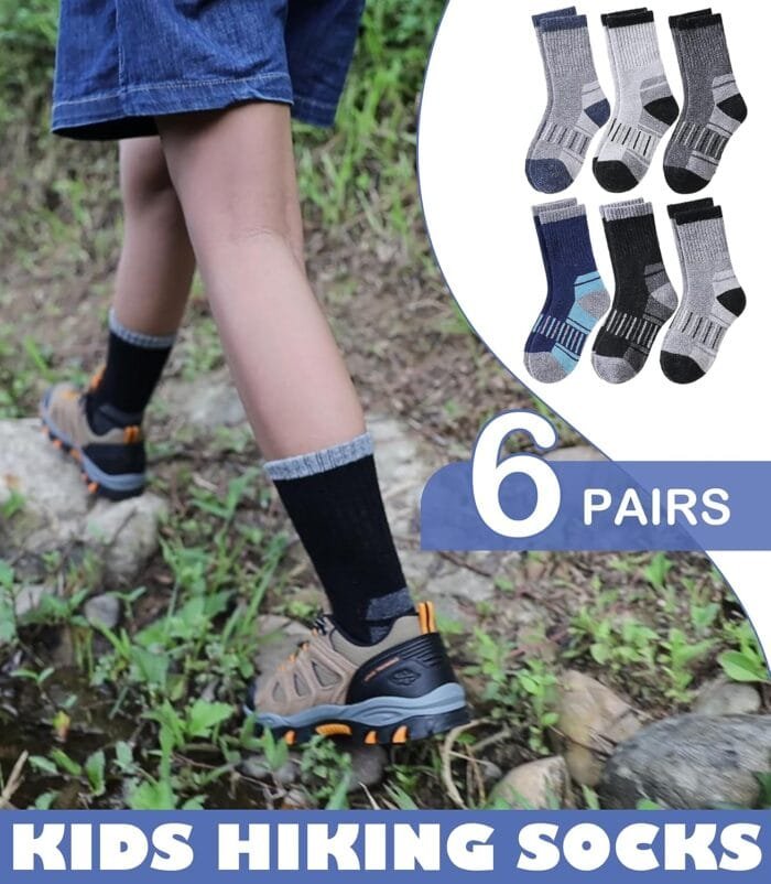 LINEMIN Kids Merino Wool Hiking Socks Toddlers Boys Girls Winter Warm Thick Thermal Boot Cushion Crew Socks 6 Pairs - Image 4