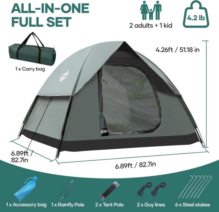 2-3 Person Camping Tent, Tents for Camping with Removable Rainfly, Family Dome Easy Set Up Tent, Lightweight Tent for Camping, Traveling, Hiking, Outdoor - Image 4