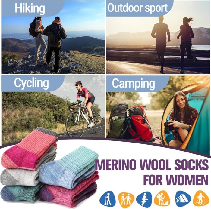 Anlisim Merino Wool Hiking Socks for Women Thermal Winter Warm Boot Work Cushion Socks 5 Pairs - Image 7