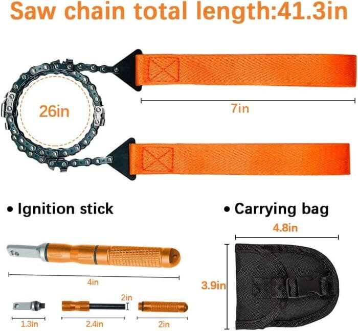 Pocket Chainsaw 40" Survival Camping Saw Heavy Duty Steel - Folding Chain Hand Saw with Fire Starter for Camping Hunting On Foot Cutting Wood Outdoor Survival Gear - Image 3