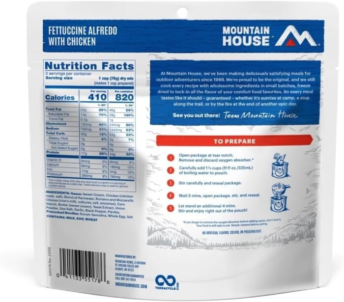 Mountain House Fettuccine Alfredo with Chicken | Freeze Dried Backpacking & Camping Food | 2-Servings - Image 3