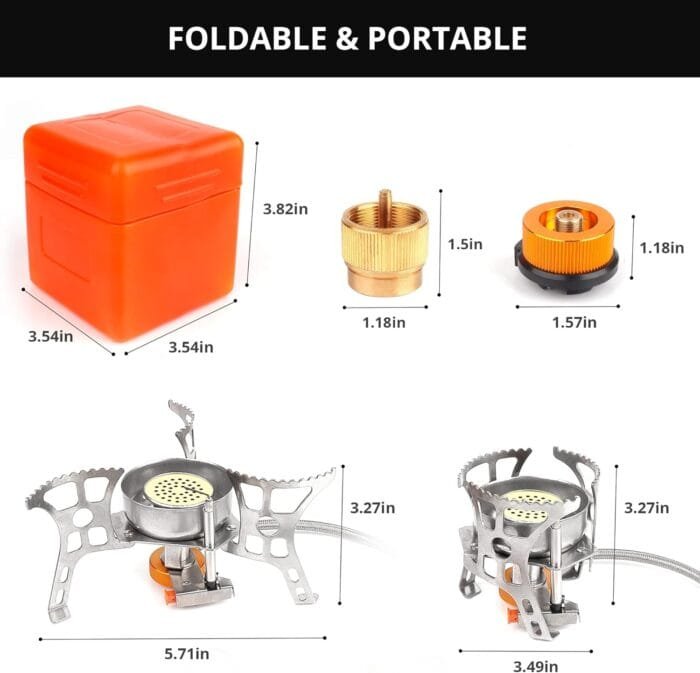 Camping Stove with Fuel Canister Adapter Portable Collapsible Gas Stove with Piezo Ignition-3900W-Lightweight-Windproof-Butane Adapter Camping and Backpacking Mini Stove Kit for Hiking - Image 3