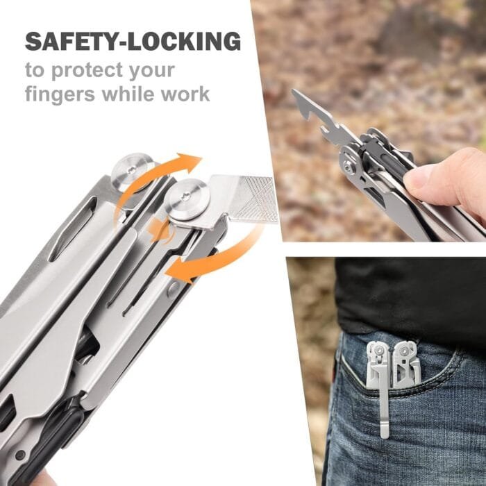 Multitool, 22-in-1 Multi-Tool Pliers with Safety Locking, Pocket Knife, Bottle Opener, EDC Equipment With Pocket Clip for Survival, Camping, Hunting and Hiking, Stainless Steel - Image 4