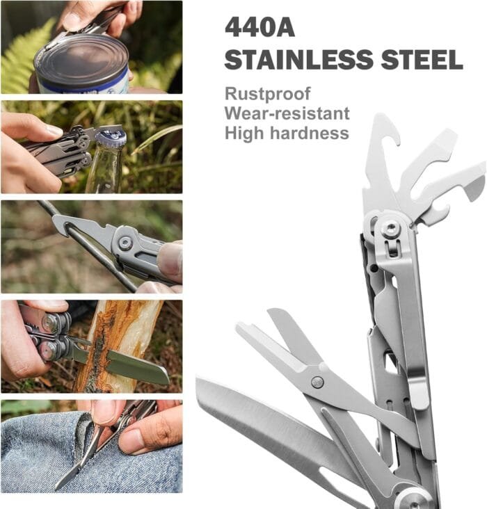 Multitool, 22-in-1 Multi-Tool Pliers with Safety Locking, Pocket Knife, Bottle Opener, EDC Equipment With Pocket Clip for Survival, Camping, Hunting and Hiking, Stainless Steel - Image 5