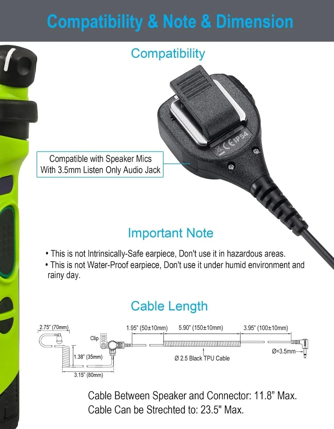 commountain 3.5mm Listen Only Earpiece for Speaker Mic of Motorola Kenwood Baofeng etc, Acoustic Tube Receive Only Headset with 3 Earmolds, for Police Security and Law Enforcement Use - Image 7