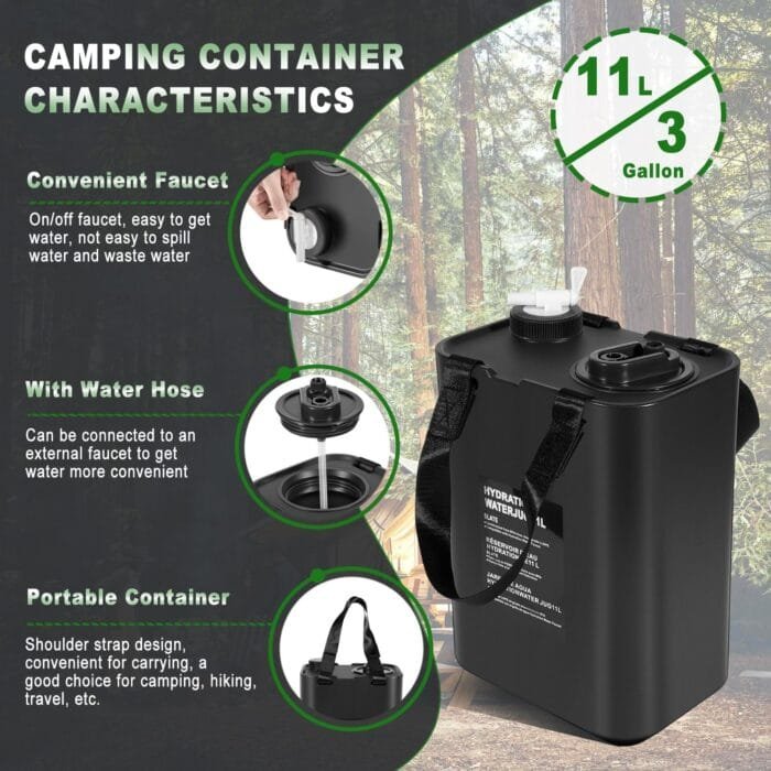 3 Gallon/11L Portable Water Container, Water Jugs, Water Tank, BPA Food Grade Hydration Water Storage Container Fits for Camping, Outdoor Hiking and Travel, etc - Image 5