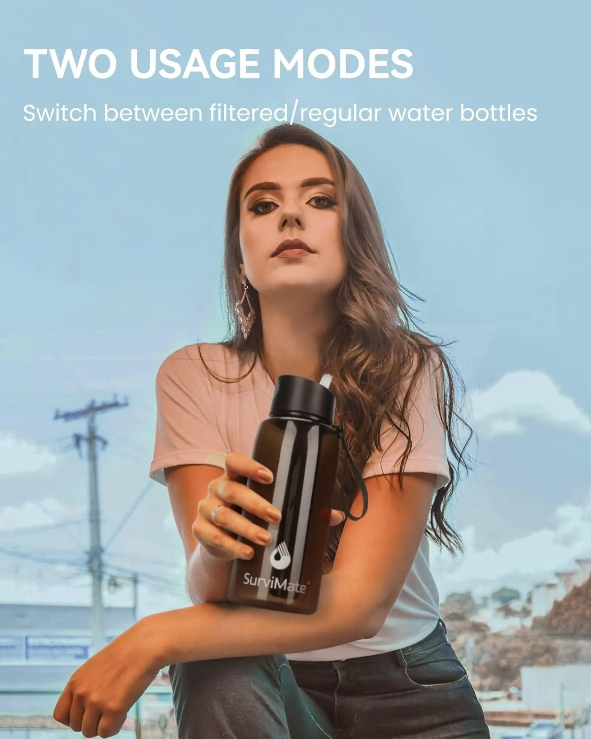 SurviMate 0.01μm Ultra-Filtration Filtered Water Bottle, Portable Water Filter Bottle with 4-Stage Filtration for Survival, Camping, Hiking, Backpacking, Drinking, Emergency - Image 5