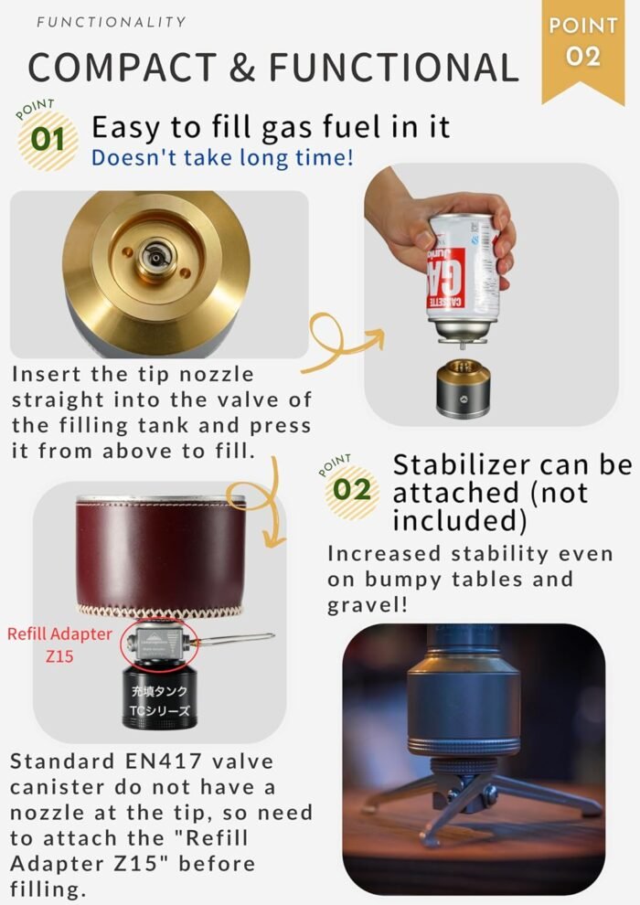 Replacement Empty Refillable Gas Fuel Cylinder EN417 Lindal Valve 15g Mini Tank with Refill Adapter for Camping Stove TC-15/Z15 - Image 4