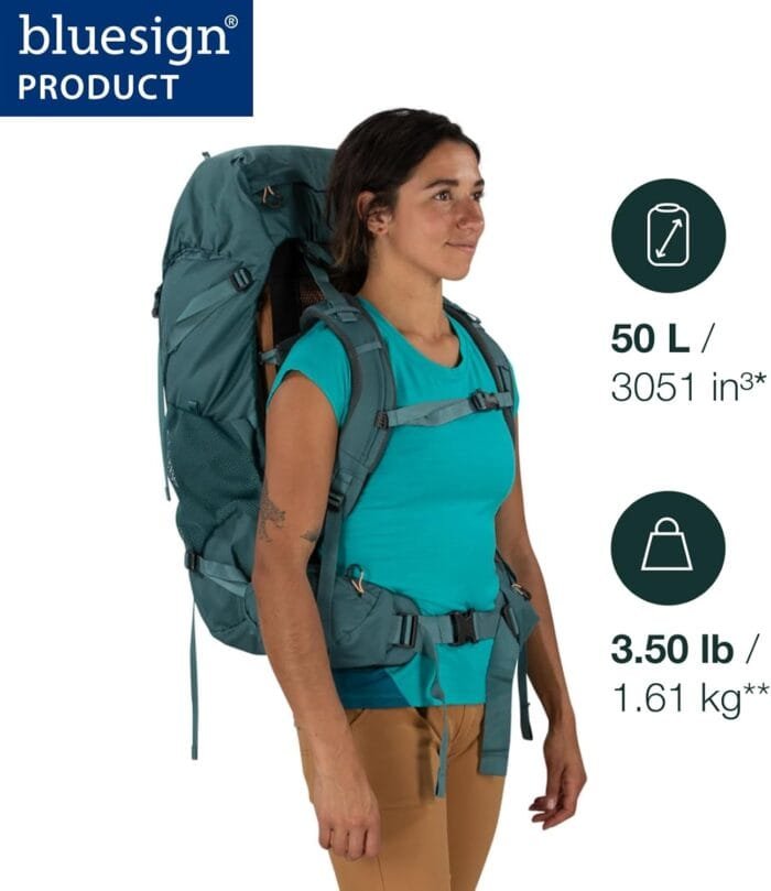 Osprey Renn 50L Women's Backpacking Backpack, Cascade Blue/Melon Orange - Image 2