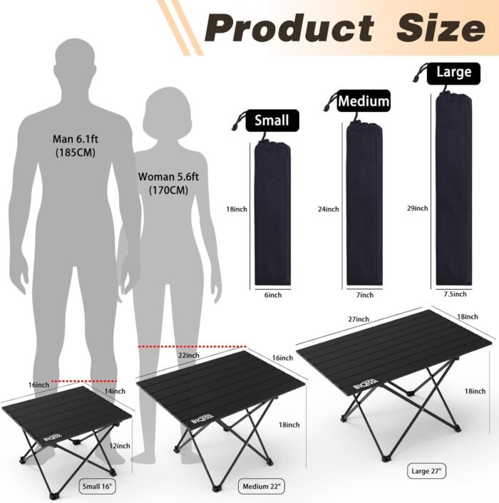 Portable Small Camping Table, Compact Camping Side Table with Carrying Bag, Ultralight Aluminum Beach Table Folding for Hiking, Camping, Picnicking, BBQ, Outdoor Cooking (Black Small 16") - Image 3