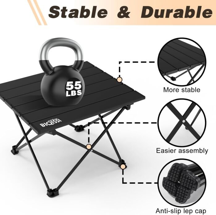 Portable Small Camping Table, Compact Camping Side Table with Carrying Bag, Ultralight Aluminum Beach Table Folding for Hiking, Camping, Picnicking, BBQ, Outdoor Cooking (Black Small 16") - Image 4