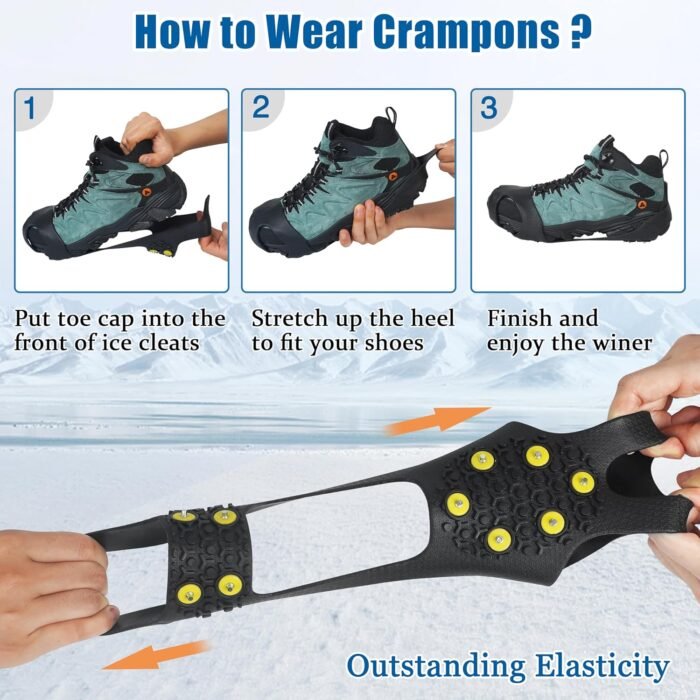 Ice Cleats Snow Traction Cleats Crampons for Shoe and Boots Non-Slip Overshoe for Walking on Snow and Ice Rubber Walking Cleats Anti Slip Crampons - Image 4