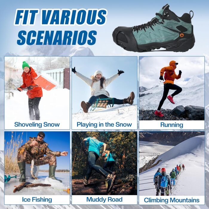 Ice Cleats Snow Traction Cleats Crampons for Shoe and Boots Non-Slip Overshoe for Walking on Snow and Ice Rubber Walking Cleats Anti Slip Crampons - Image 6