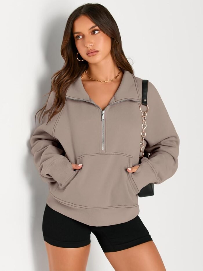 AUTOMET Womens Sweatshirts Half Zip Cropped Pullover Fleece Quarter Zipper Hoodies 2024 Fall Fashion Outfits Clothes - Image 3