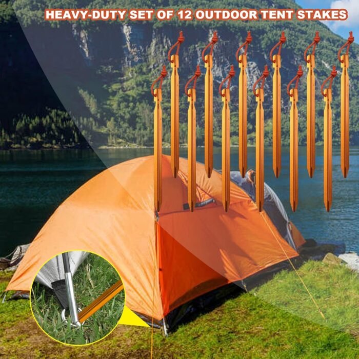 12 Pack Tent Stakes, 7075 Ground Metal Camping Aluminum Tent Pegs, Lightweight Tent Stakes Heavy Duty Spikes Camping Accessories - Image 6