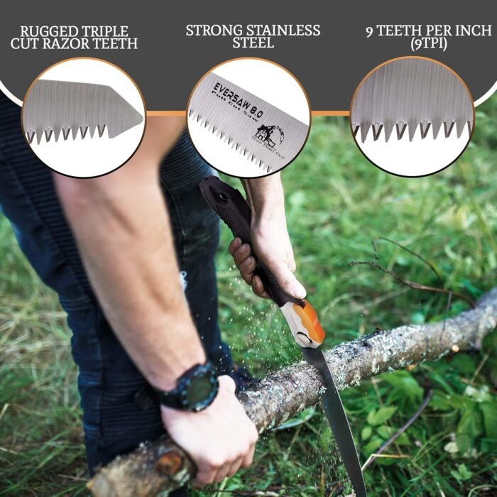 EverSaw Folding Hand Saw Camp Saw 8" Folding Saw - Pruning Saws for Tree Trimming Garden Saw – Rugged Camping Saw for Wood Cutter Trail Clearing Tree Limb Saw - Bone Saw for Hunting - Image 4