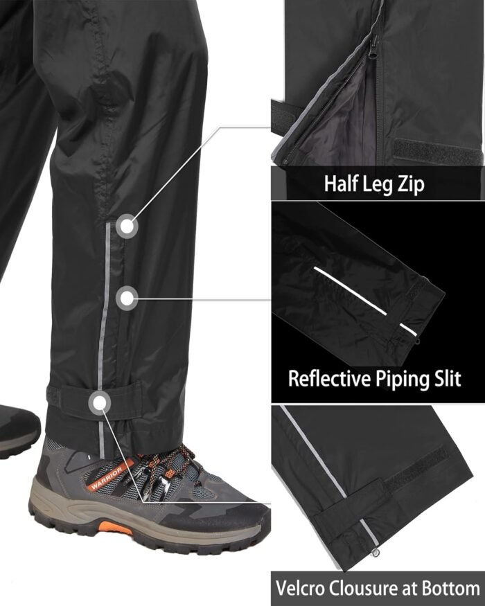 33,000ft Men's Rain Pants, Waterproof Rain Over Pants, Windproof Outdoor Pants for Hiking, Fishing - Image 4