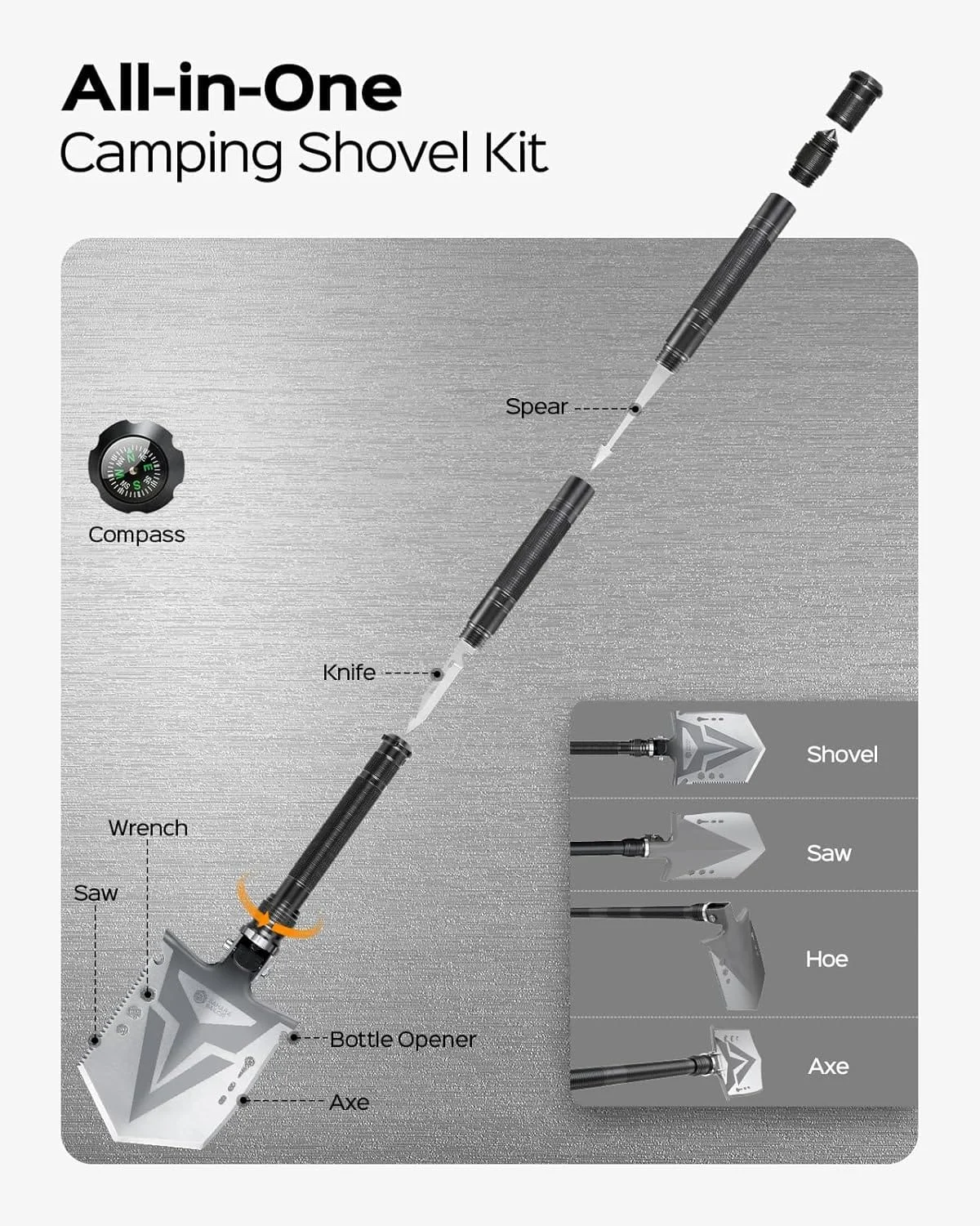 Sahara Sailor Folding Camping Shovel Axe Kit Military Grade, Multifunctional Survival Tactical Shovel with Paracord, Dual Color Flashlight, Whetstone, Emergency Gear for Camping - Image 6