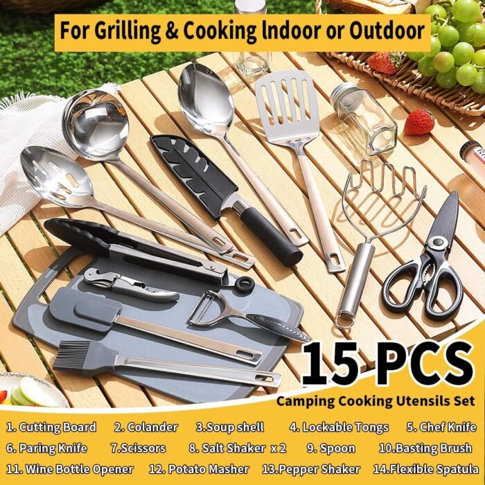 Camping Essentials Accessories Camping Gear Must Haves, Cooking Utensils Set Rv Camping Kitchen Backpacking Supplies Camper Gadgets Outdoor Hiking Travel Picnic Gifts - Image 3