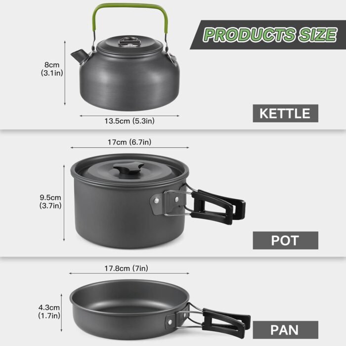 TOMSHOO Camping Cookware Mess Kit, Lightweight Camping Cooking Set Alumina Backpacking Camping Pots Pans Kettle Set for Outdoor Backpacking Hiking Picnic Included Carry Bag - Image 3