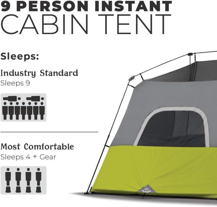 Core 9 Person Instant Cabin Tent - 14' x 9', Green (40008) - Image 4