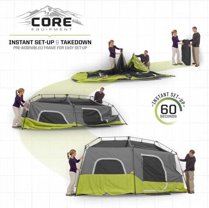 Core 9 Person Instant Cabin Tent - 14' x 9', Green (40008) - Image 5